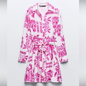 Zara Floral Button Down Shirt Dress